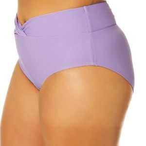 Bikini Bottom  Vibrant Purple Plus Size Twist Front High Rise Full Back Coverage